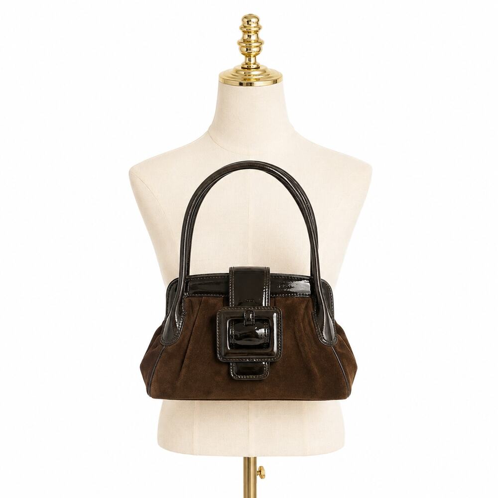 Vintage Banana Republic Chocolate Brown Suede Buckle Satchel Handbag